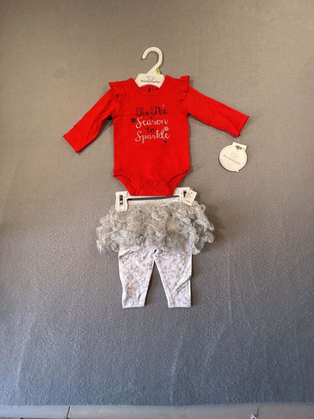 Koalababy Girls 2PC Set Red Bodysuit and White Silver Snowflake Leggings with Tu
